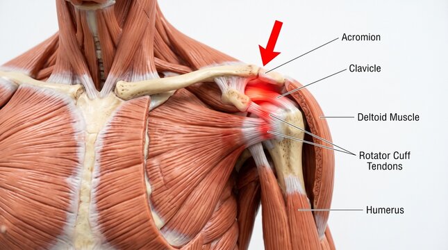 Shoulder Anatomy Model Highlighting Rotator Cuff Tendon Injury