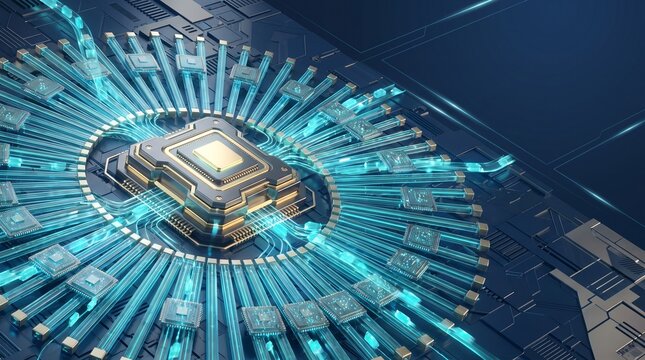 Central processor chip with radial parallel optical data pathways