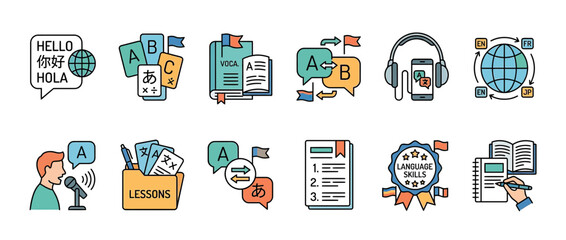 Language Learning Icons Set © Hidan