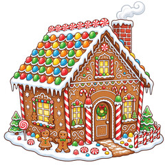 Naklejka premium Festive Christmas Gingerbread House Clipart on Transparent Background