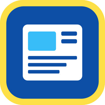 yellow rounded square border enclosing blue rounded square with white document area light blue rectangle placeholder and multiple horizontal blue lines resembling text rows
