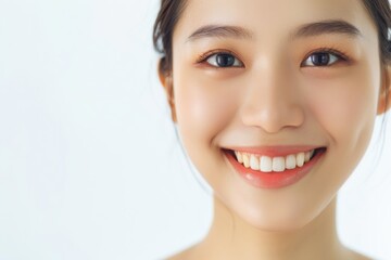 Obraz premium An Asian woman with radiant, hydrated skin creates a clean and elegant skincare visual ideal for beauty, wellness, and cosmetic branding.