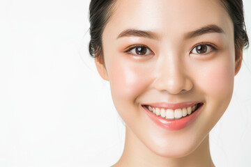 Obraz premium An Asian woman with radiant, hydrated skin creates a clean and elegant skincare visual ideal for beauty, wellness, and cosmetic branding.