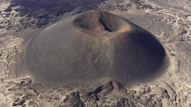 Aerial view of volcanic cinder cone in La Puna, Argentina