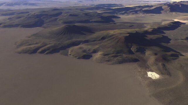 Aerial volcanic desert landscape in La Puna, Argentina