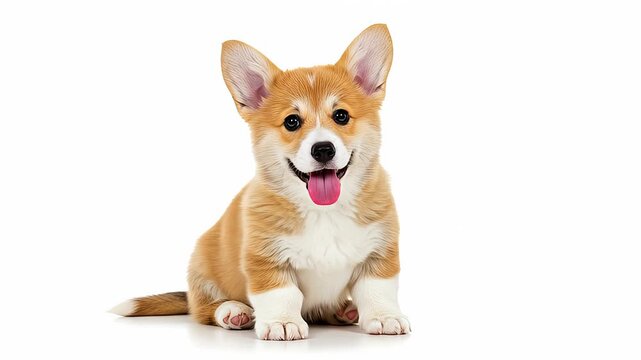 Playful corgi puppy with wagging tail and happy expression