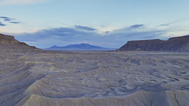 Aerial desert landscape at Factory Butte in Utah