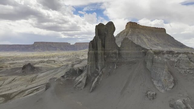 Aerial view of Factory Butte sandstone formations in Utah
