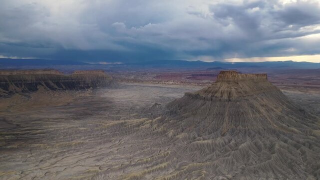 Aerial view of Factory Butte sandstone formations, Utah