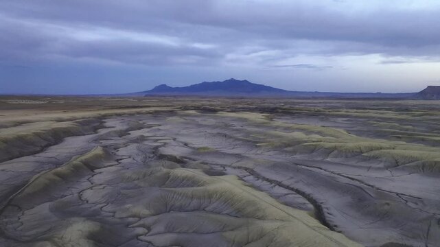 Aerial view of Factory Butte badlands in Utah, USA