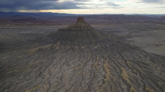 Aerial view of Factory Butte sandstone formations in Utah