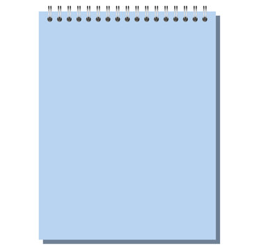 Blue Letter portrait spiral page has black top coils, blank rectangular sheet, clean surface, and gray offset shadow. Useful for writing, study planning, desk organization, or digital stationery