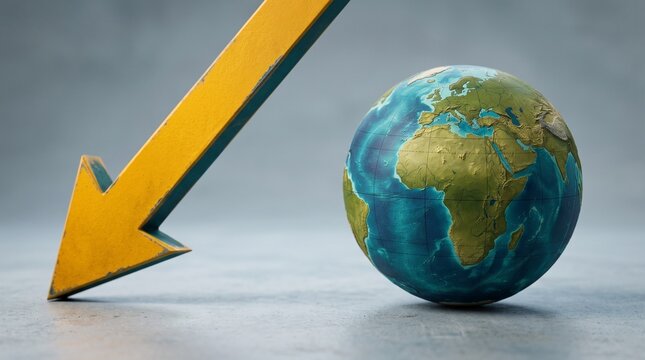 Global World Economy Concept with Downward Arrow and Globe