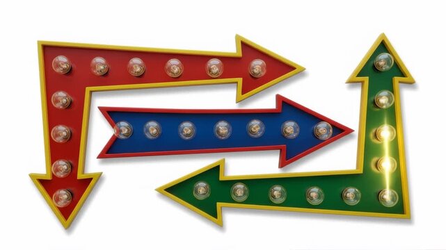 Colorful retro arrows flashing in sequence with dynamic led lights