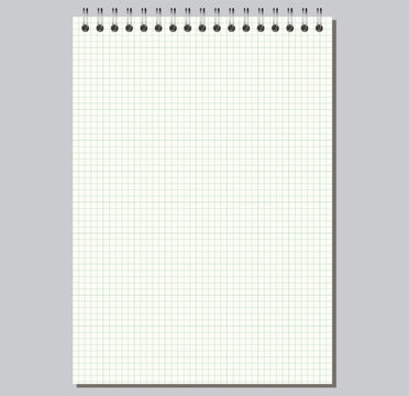 Pale Green engineering grid notebook page shows fine squared ruling, top wire binding, and upright portrait format on light gray background. Suitable for schoolwork, planning, stationery layouts,