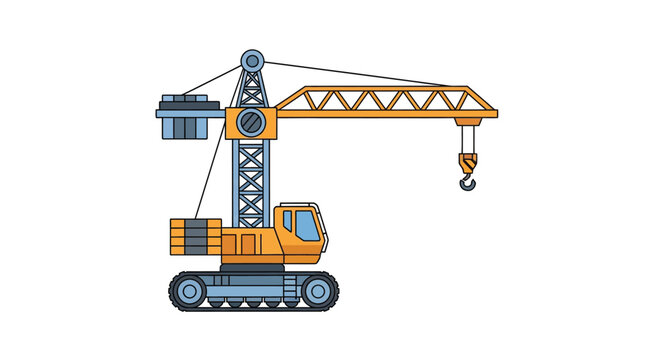 Industrial Construction Crawler Crane Vector Illustration - Flat Design Heavy Machinery
