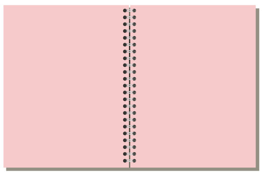 Pink Letter landscape spiral page has black center coils, blank rectangular sheet, clean surface, and gray offset shadow. Useful for journaling, lesson notes, business planning, or printable inserts