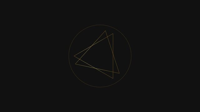 Gold geometric triangle animation on 4k black background, minimalist luxury motion