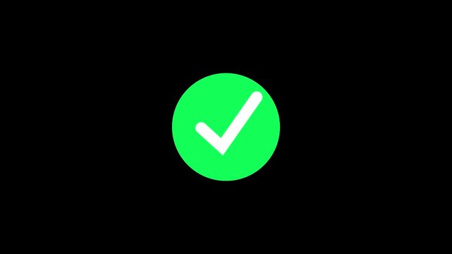 Animated white check mark icon in green circle. Isolated on a white background.