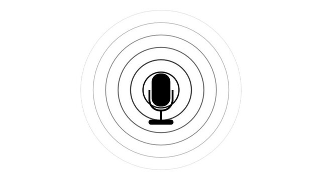 radio wave and voice recording podcast mic microphone button icon animation. Audio microphone icon animation.