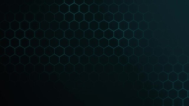 Teal glowing hexagon cluster honeycomb motion background