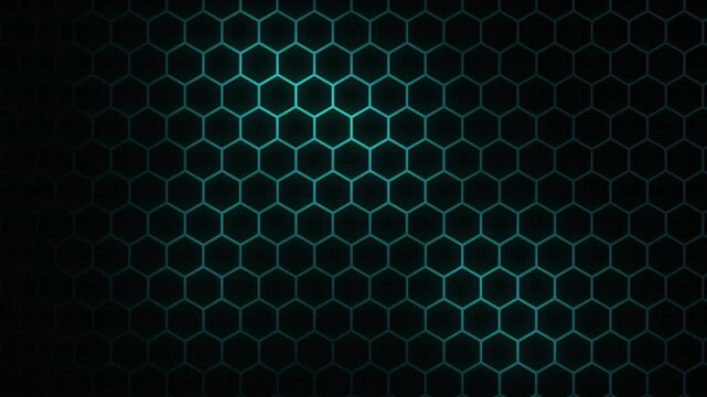 Teal cyan glowing honeycomb hex pattern motion background