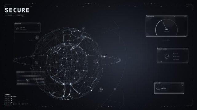 Secure layered protection HUD with glowing encrypted network globe