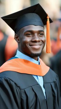Portrait of a Young Black Graduate in Academic Gown and Cap