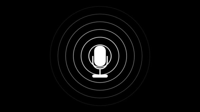 radio wave and voice recording podcast mic microphone button icon animation. Audio microphone icon animation.
