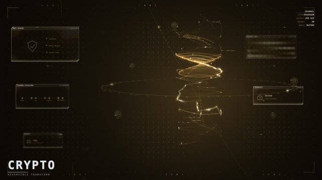 Crypto reversible transform HUD with glowing amber cipher