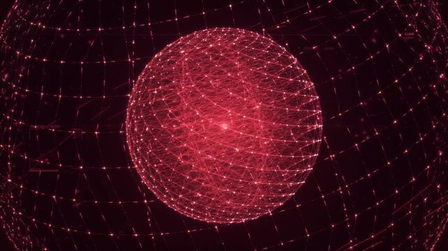 Cyan wireframe globe orbital rings technology motion background