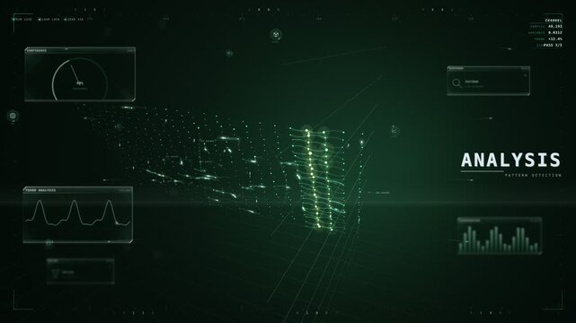 Analysis pattern detection HUD with glowing green diagonal data grid