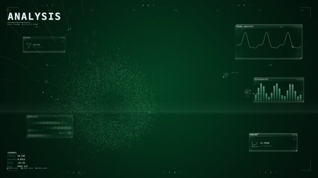 Analysis pattern detection HUD with glowing green scattered particle