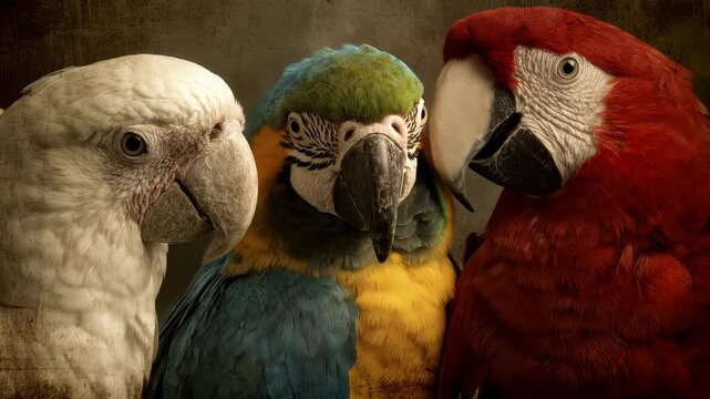 Colorful parrots display intimate social interaction in natural setting