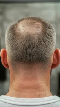 Close-up Rear View of a Man's Head with Thinning Hair and Balding