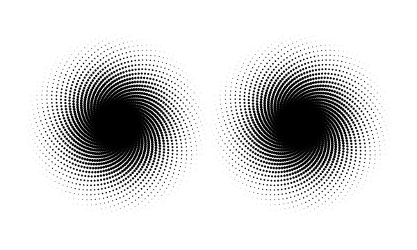 Black halftone spiral circles on a simple pattern