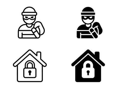 Thief burglar and secure house with padlock icons security protection
