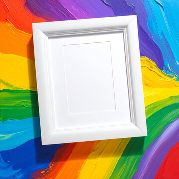 White picture frame rainbow background
