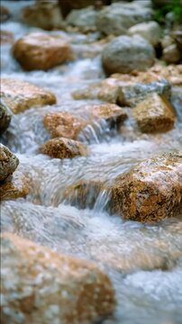 Close-up of Clear Water Flowing Over River Rocks
