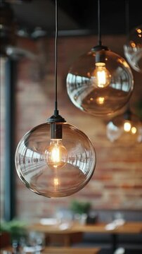 Glowing Edison-style Glass Pendant Lights in a Cafe