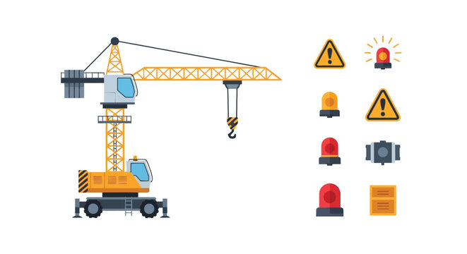 Industrial Construction Crane and Safety Icon Set Vector Illustration