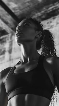 Dramatic Monochrome Portrait of a Sweating Woman in Sports Bra
