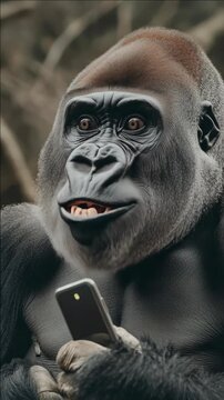 Shocked Chimpanzee Holding a Smartphone