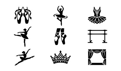 Ballet dancers and pointe shoes vector silhouettes emblem set dance logo collection © GULSHAN