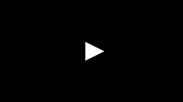 Glitch effect play button animation with digital distortion and chromatic aberration 4k