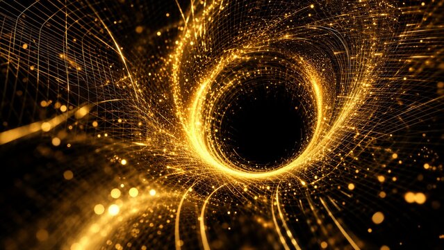 Golden abstract data flow in cyber black hole, a 3D quantum information vortex with magic particles.