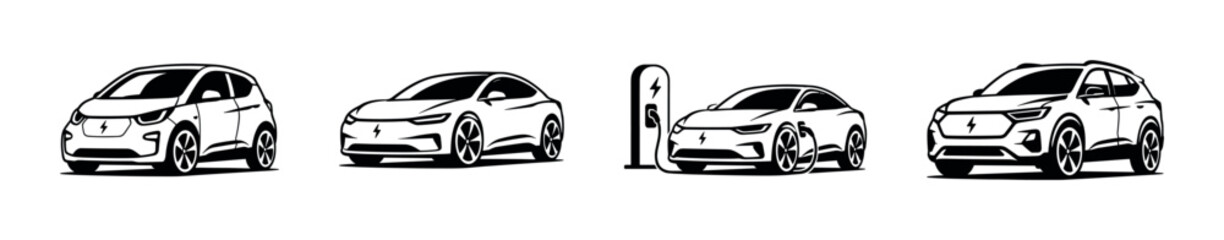 Naklejka premium Diverse electric vehicles and charging station illustration