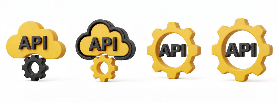 API 3D cloud gear icons set