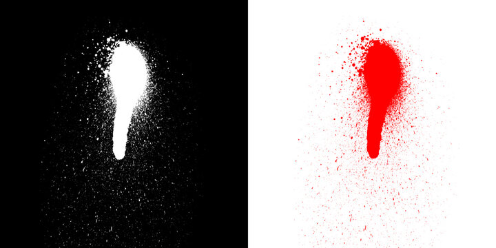 White and red spray paint splatter effect on black and transparent backgrounds, abstract design element for graphic projects and art.
