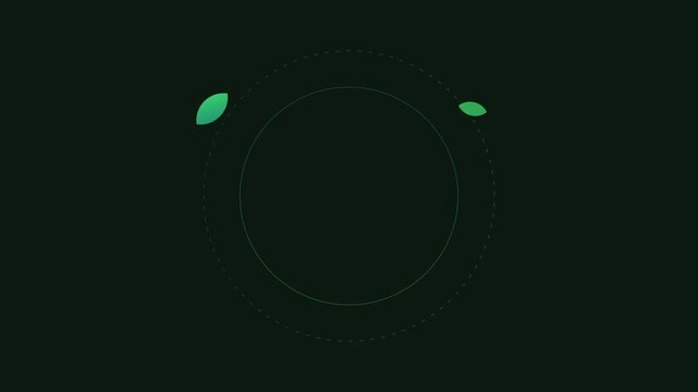 Minimalist green leaf loading circle animation on dark 4k background